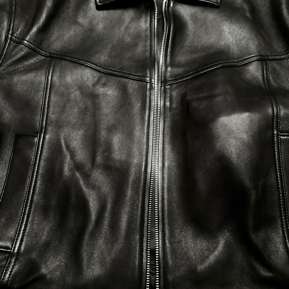 Source Unknown-Sample Black Leather Bomber Jacket… - image 6